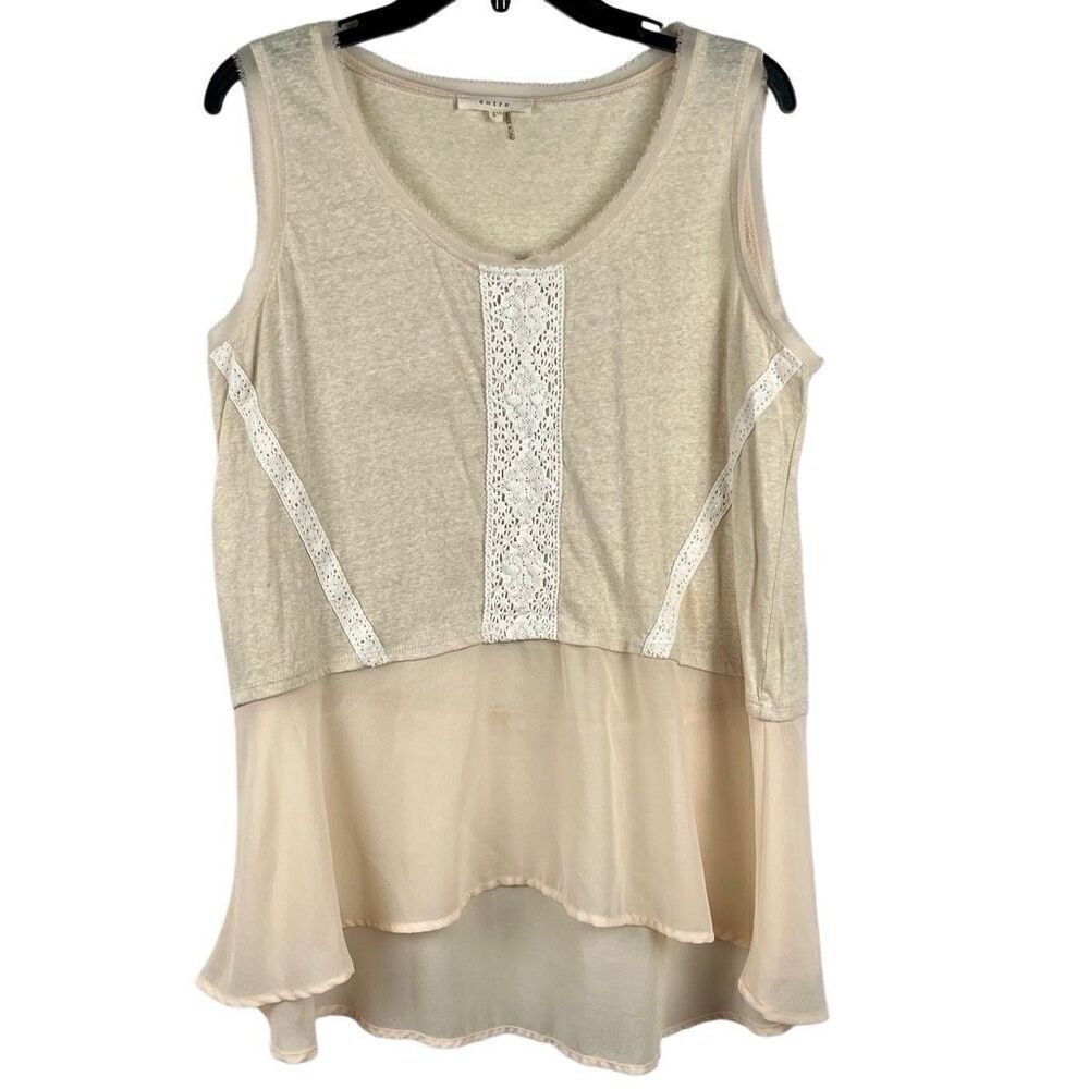 Entro Sleeveless Lace Semi-Sheer Tank Top Large